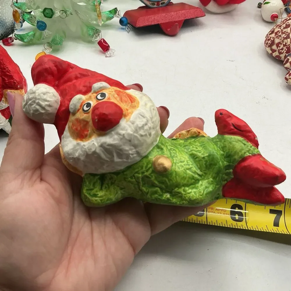 Vintage Japan Papier Mache Santa Figurines Lot of 2 Christmas Damaged 6 Inch